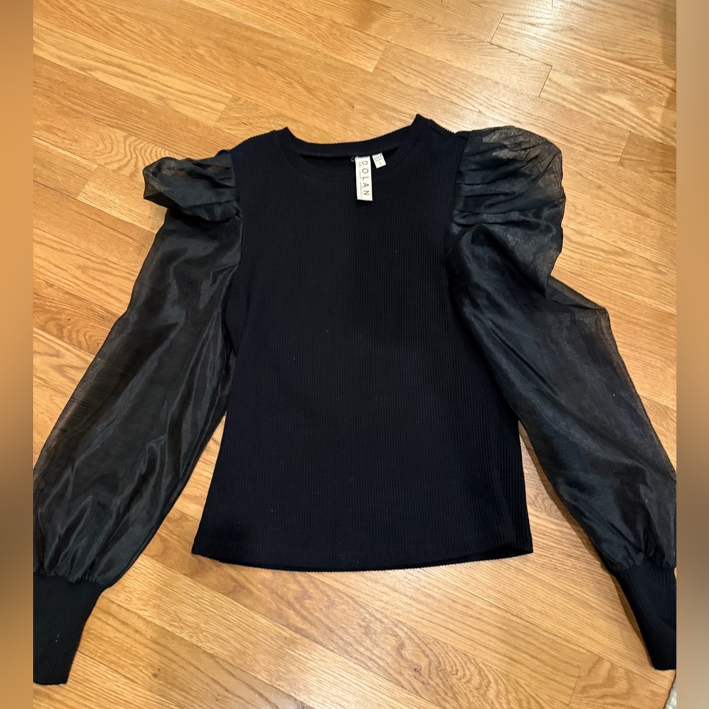Dolan Black Sheer Puff Sleeve Blouse